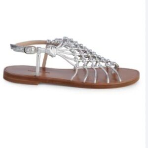 Stuart Weitzman Seaside Silver Metallic Leather Gladiator Sandals Size 8.5